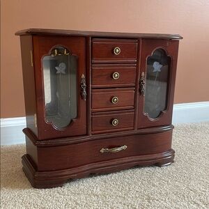 Vintage 1960s Cherry Brown Wooden Jewelry Organizer with Felt Lining